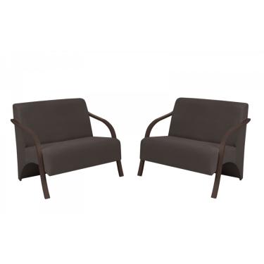 Imagem de Kit 2 Poltronas Namoradeira 2 Lugares Vênus D Salla Suede Braço Madeira