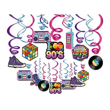 Imagem de Kristin Paradise 30Ct Back to The 90s Hanging Swirl Decorations, 1990s Hip Hop Party Supplies, Throwback Birthday Theme Decor for Adult