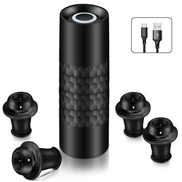 Imagem de Winirina Conjunto de bombas de economia de vinho automático para vinho tinto com 4 tampas reutilizáveis seladoras de garrafas a vácuo USB tipo C, preto