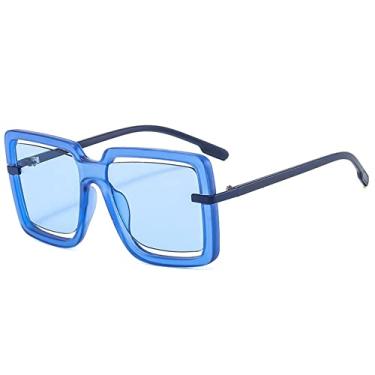 Imagem de Óculos de sol feminino quadrado fashion grande armação óculos de sol de luxo com lente oca gradiente óculos grandes mulheres brancas sombras uv400, c5 azul azul, tamanho único