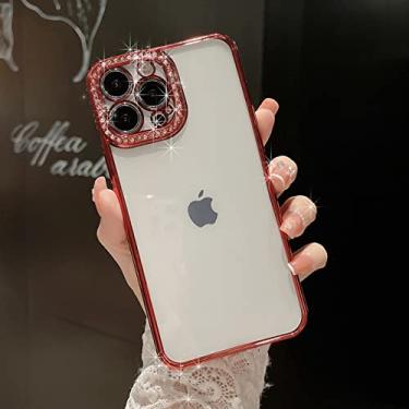 Imagem de Capa de telefone de luxo Diamond Plaitng para iPhone 12 13 14 Pro Max Glitter Camera Capa de proteção para iPhone 14 11 Xs Xr 7 8 Plus, vermelho, para iphone 11