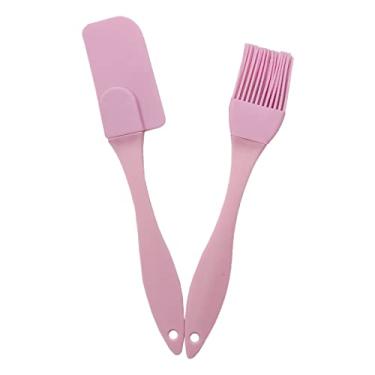 Imagem de Kit 2 Peças Espátula E Pincel De Silicone Resistente Altas Temperaturas Para Uso Culinário Roxo, Rosa, Verde, Azul E Vermelho Cozinha Profissional LINHA PREMIUM SYANG (ROSA)
