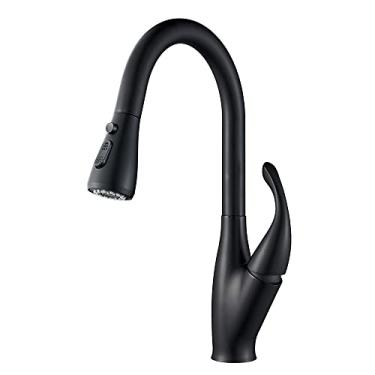 Imagem de Torneira de cozinha retrátil preta Torneira de cozinha retrátil preta com montagem em convés Torneiras de níquel escovado torneira misturadora de água, preto fosco, tamanho único
