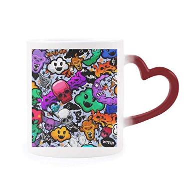 Imagem de Caneca Graffiti Street Culture colorida caveira sensível ao calor Caneca vermelha que muda de cor