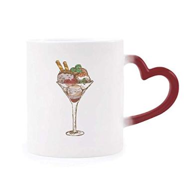 Imagem de Caneca de grés que muda de cor vermelha com bola de sorvete e caneca sensível ao calor