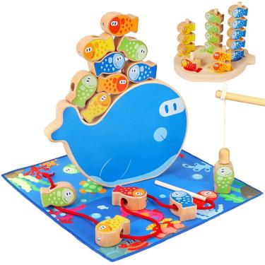 GKPLY Montessori Toys Classificação de madeira empilhamento & Jogo de Pesca  Magnético 2-em-1 Brinquedos para 1 2 3 Anos Crianças Meninos Meninas  Reconhecimento de Cores Empilhador Forma Sorter Que