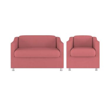 Imagem de Kit 02 Poltronas Reforçada Clinica + Namoradeira Suede Tilla Cor:rosa