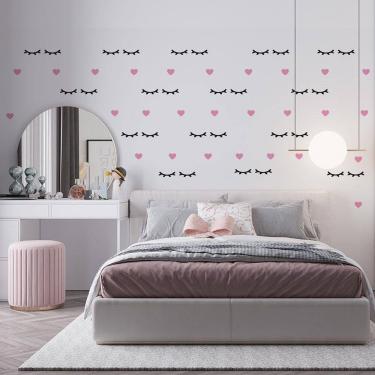 Imagem de Kit Adesivo De Parede Infantil Cílios E Coração Rosa