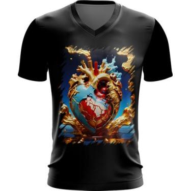 Imagem de Camiseta Gola V Coração De Ouro Líquido Gold Heart 3 - Kasubeck Store