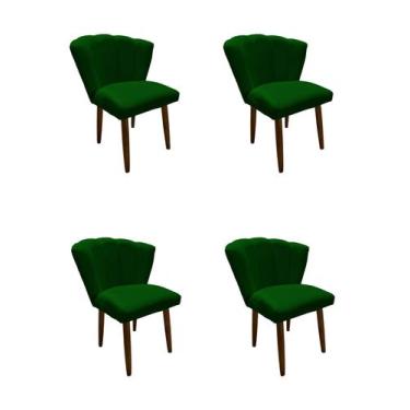 Imagem de Kit 4 Cadeiras De Jantar Estofada Pétala Tecido Suede Verde Pés Palito