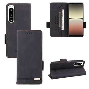 Imagem de Capa para Sony Xperia 5 IV 2022 Capinha de couro PU com suporte para cartão case flip de proteção com fechamento magnético - Preto
