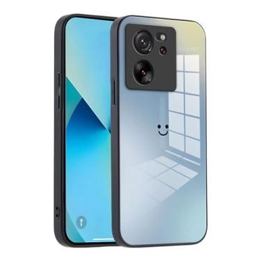 Imagem de XINYEXIN Capa de telefone de vidro gradiente para Xiaomi 13T / Xiaomi 13T Pro - proteção fina, amortecedor de silicone macio, à prova de choque e resistente a arranhões - azul