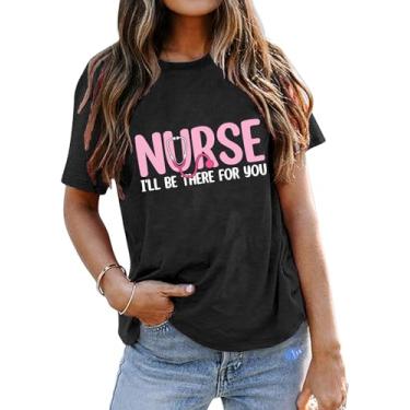 Imagem de Camiseta feminina Nurse Week Happy Nurse Day Funny Graphic manga curta, Preto e cinza 1, GG
