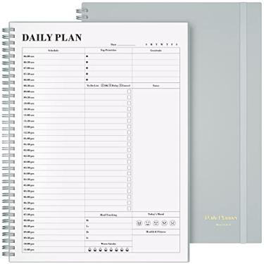 Imagem de Agenda Asten sem data, agenda diária Asten com lista de tarefas, horários horários para mulheres e homens, livro de compromissos em espiral com fecho elástico, bolso interno 21,6 cm x 28 cm (cinza)