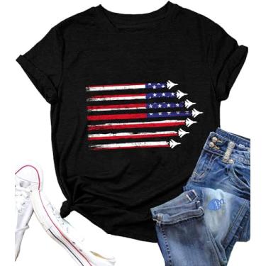 Imagem de Camiseta de 4 de julho para mulheres do Dia da Independência dos Veteranos Memorial Day Patriotic Top, Jets, G
