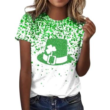 Imagem de Camiseta feminina do Dia de São Patrício, verde, irlandês, trevo casual, gola redonda, camisetas estampadas fofas 2024, 0111-branco, M