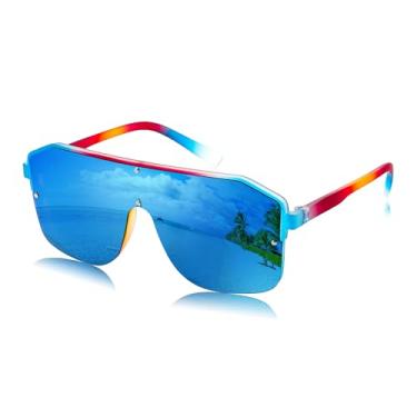 Imagem de FEISEDY Óculos de sol femininos, óculos de sol grandes para homens, óculos escuros elegantes sem aro espelhado B4162, Miiror azul, 60MM