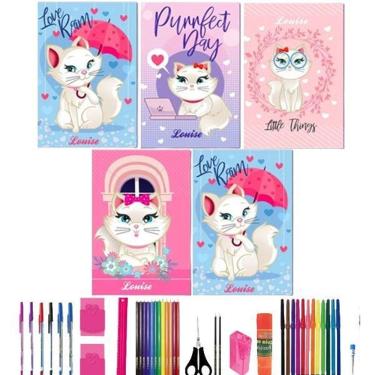 Imagem de Kit 10 cadernos gata marie grande a4 capa dura 40 materiais