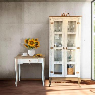 Imagem de Conjunto Aparador Rústico Com Cristaleira Madeira Maciça Branco Garapa D230 D113 Shop Jm