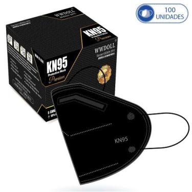 Imagem de 100 Máscaras KN95 Premium Descartáveis Preta WWDoll