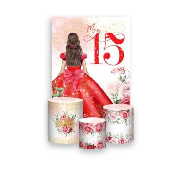 Imagem de Painel De Festa Vertical 1,50 x 2,20 + Trio De Capas Cilindro -15 Anos