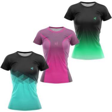 Imagem de Kit 3 Blusa feminina Fitness Roupa Academia Caminhada Treino Ciclismo 