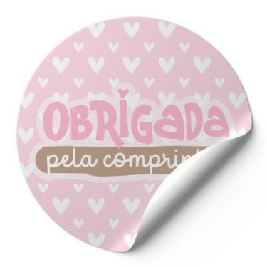 Imagem de 120 Etiquetas Redondas Adesivos Obrigada Pela Comprinha Rosa Branco Fu