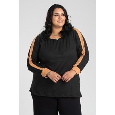 Imagem de Blusa Feminina Plus Size Malha Suede Mangas Morcego - Serena, Preto, G