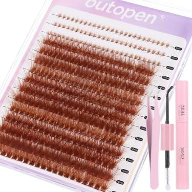 Imagem de outopen Kit de extensión de pestañas, grupos de pestañas de volumen grueso con pestañas inferiores 339PCS Pestañas en racimo 12-18mm Mix Curl Kit de pestañas individuales con pinzas Pegamento para pestañas para principiantes Salón de bricolaje en el hogar Marrón-set1