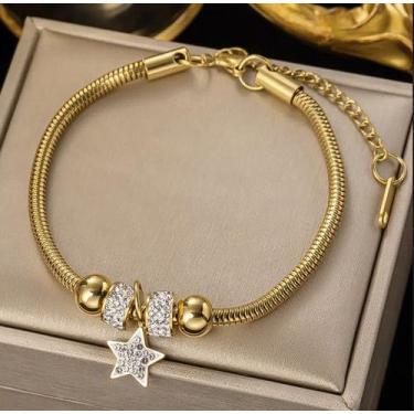 Imagem de Pulseira bracelete estrela feminino - banhado a ouro 18k - ToJoia18k