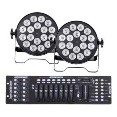 Imagem de Kit 2 Canhão Refletor 18 Leds Rgbwa Uv 6in1 Dj + Mesa Dmx - VORLANE, B