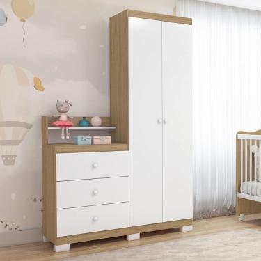 Imagem de Guarda Roupa Com Comoda Infantil Vicky 2 Portas E 3 Gavetas Naturale/branco
