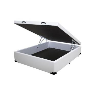 Imagem de Cama Box Baú Casal Extremo Reforçado King Design Sintético Branco 138x