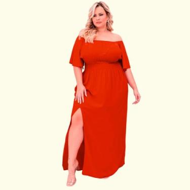 Imagem de Vestido Plus Size Longo Ciganinha Manga Godê Curta Ombro A Ombro Laste