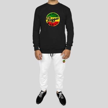 Imagem de Conjunto Calça e Blusa Moletom Careca Sem Capuz Algodão Estampado Regg