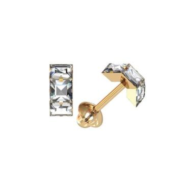 Imagem de Brinco Meia Argola Bebe Primeiro Segundo Furo Pedra Quadrada Branca 2m