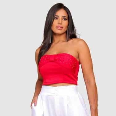 Imagem de Cropped Suplex sem alça Laço Detalhe Pedraria Festa - SWISS BOUTIQUE, 