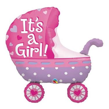 Imagem de Balão de Festa Microfoil 35" 89cm - Carrinho It's a Girl Rosa - 1 unid