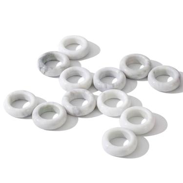 Imagem de CM CHIC MONDAY conjunto de 12 anéis de guardanapo de mármore, anéis de guardanapo decorativos modernos para bancadas de mesa de jantar de cozinha, anéis de guardanapo de natal (branco e cinz