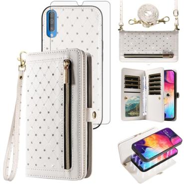 Imagem de Asuwish Capa de celular para Samsung Galaxy A50 A50S A30S A30S Carteira destacável com protetor de tela alça transversal Bling Flip suporte para cartão de crédito A 50 50S 30S S50 50A SM A505G