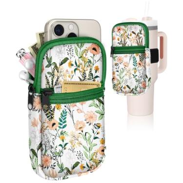 Imagem de Mochila para garrafa de água Stanley Quencher Cup - Flor floral verde 40 850 g bolsa de copo bolsa carteira para chaves de telefone acessórios de academia