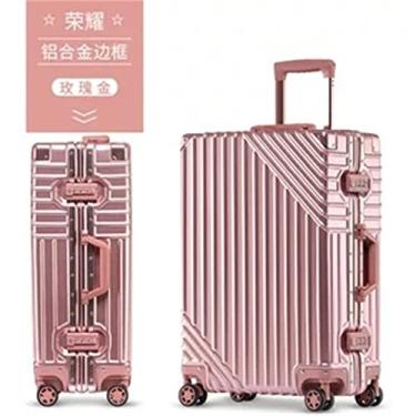 Imagem de Mala de viagem 20/24/26/73.7 cm RetroABS + PC alumínio com rodinhas Trolley Bagagem Mala de viagem Mala universal com rodas, Ouro rosa, 29"
