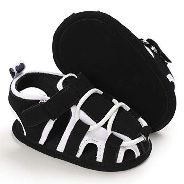 Imagem de HsdsBebe Sandálias para bebês meninos meninas verão praia respirável atlética antiderrapante sola macia recém-nascido primeiro andador berço sapatos, A01 - preto e branco, 12-18 Months Toddler