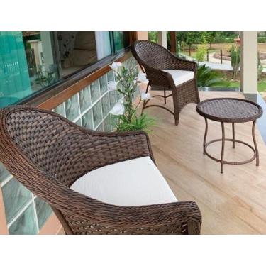 Imagem de Conjunto 2 Poltronas Jogo Fibra Sintética Junco Vime Varanda, Branco -