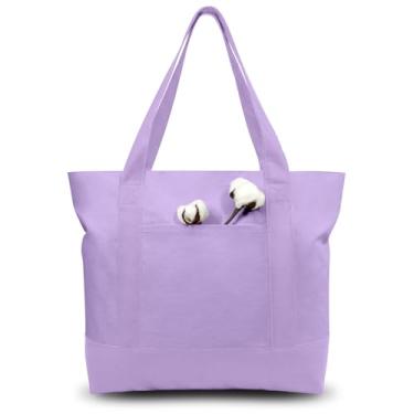 Imagem de TOPDesign Pacote com 1 sacola de lona com um bolso externo, sacola de compras reutilizável, fecho de zíper superior, itens essenciais diários (lavanda)