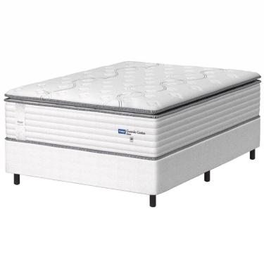 Imagem de Cama Box Casal Colchão Molas Guarda Costas Max Com Pillow Probel 138x188x78cm Branco / Cinza