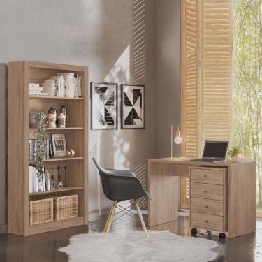 Imagem de Jogo De Escritório Presence Escrivaninha Estante e Gaveteiro Nogal Móveis Leartam