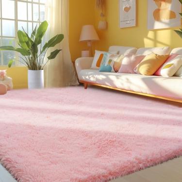 Imagem de Topmaxcs Tapetes de quarto macios rosa 12 x 18 cm: tapetes macios e peludos para quarto - tapetes rosa macios 12 x 18 cm - Tapetes de pelúcia de pelo alto para quarto, quarto de meninas (rosa, 5 x 7)