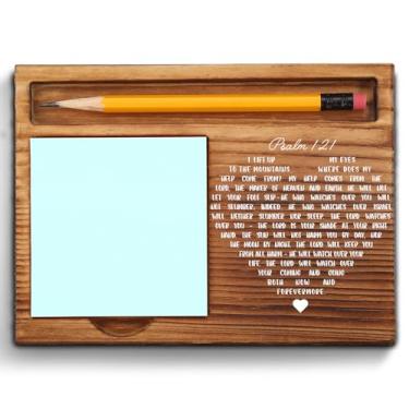 Imagem de Porta-notas adesivas Psalm 121, My Help Comes from The Lord Versículo da Bíblia, acessórios de mesa de madeira cristã para mulheres, homens, colegas de trabalho, suporte de bloco de notas religioso