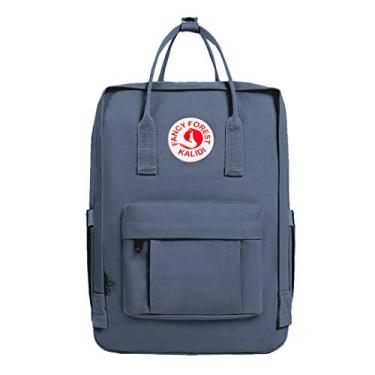 Imagem de Mochila casual para laptop KALIDI de 38 cm, clássica, para acampamento, viagem, ao ar livre, quadrada, faculdade, caminhada, academia, academia, cinza, azul